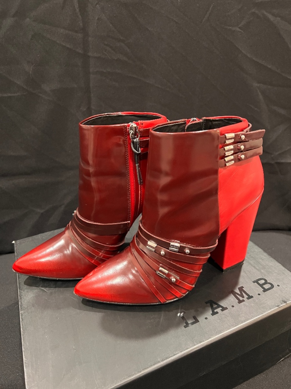 L.A.M.B. by Gwen Stefani Martini Leather Ankle Boots Oxblood Red Women's US 7.5